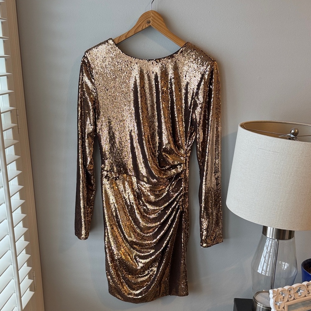 Dress the Population Rose Gold Sequin Long Sleeve Dress